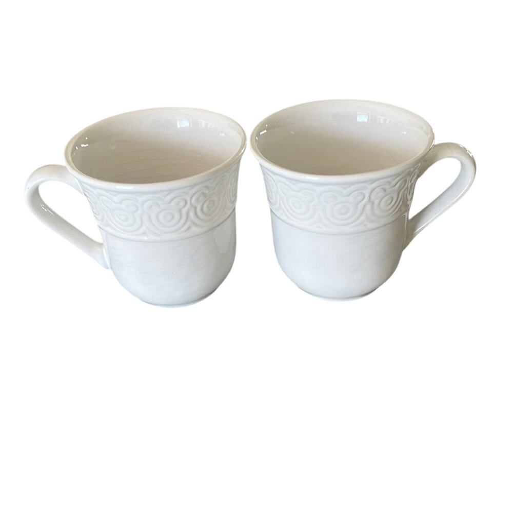 Disney Vintage Set of 2 White Mickey Mouse Coffee Cups Mugs 8 oz 90's